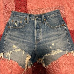 Levi's Classic Blue Frayed Jean Shorts